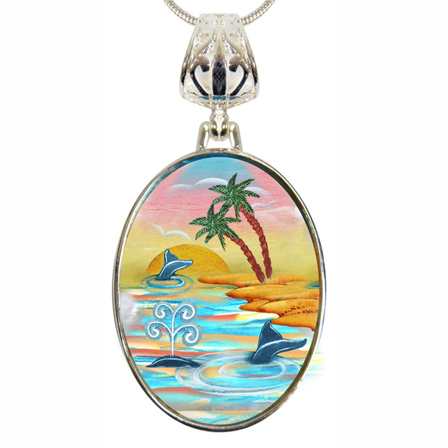 Calm Palms Silver Plated Mother of Pearl Jewelry Pendant Necklace - 44048-0
