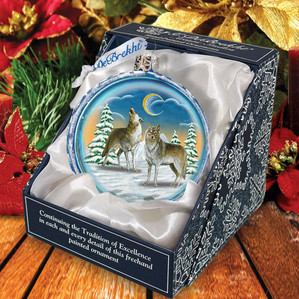 Winter Wolves Cut Ball Glass Ornament by G. DeBrekht - Wildlife Holiday Decor - 764-011-3