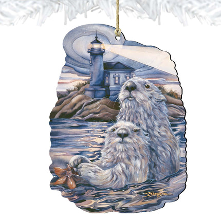 Starlight Otter Lighthouse Wooden Ornaments by J. Bergsma - Coastal Sea-Life Decor - 8591572-JB-4