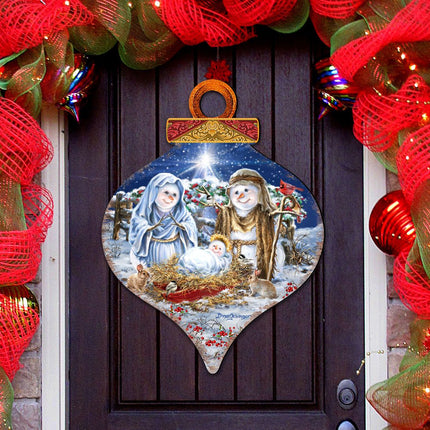 Snow Family Nativity Door Decor by D. Gelsinger - Christmas Santa Snowman Decor - 8031153H-DG-0