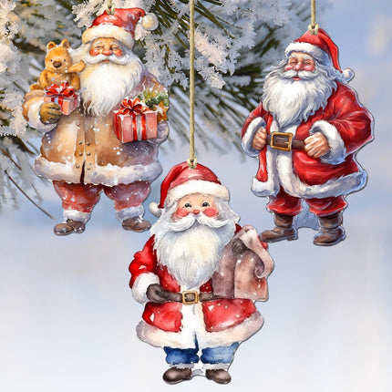 Santa Decorative Wooden Ornaments of 3 by G. Debrekht - Christmas Decor - 8091009-S3-1
