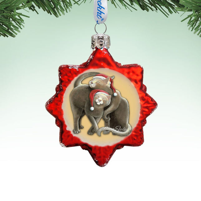 Christmas Cuddling Kitties Mercury Glass Ornament by Laura Seeley - Pets Dog and Cats Decor - 779213-2068-0