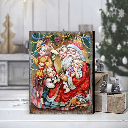 Wish List Santa Wooden Wall Art by G. DeBrekht - Christmas Santa Snowman Decor - 81291311B-3