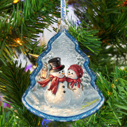 Snow Couple Glass Ornament by D. Gelsinger - Christmas Santa Snowman Decor - 762-108-DG-2