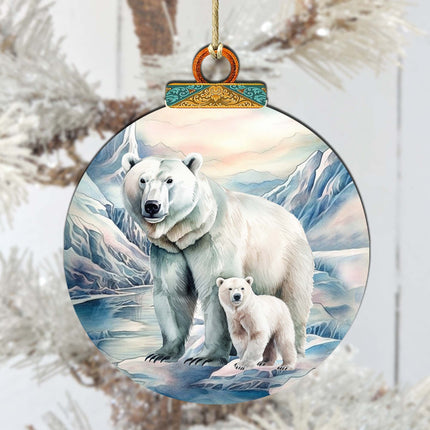 Polar Bear in Snowy Bliss Wooden Ornaments by G.Debrekht - Wildlife Holiday Decor - 870049-2