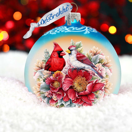 Romantic Cardinals Ball Glass Ornament by G. Debrekht - Christmas Decor - 73378-3