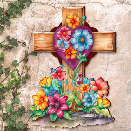 Easter Floral Wooden Cross by G. Debrekht - Easter Spring Decor - 88166-2