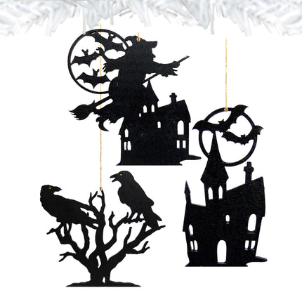 Halloween Wooden Ornaments-Witch,Castle,Birds-Set of 3 by G. DeBrekht - Thanksgiving Halloween Decor - 8100187S3-1