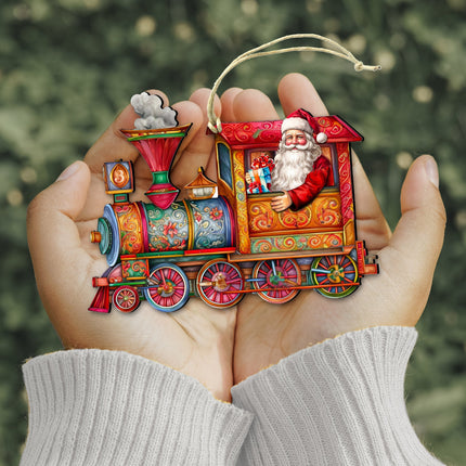 Santa's Train Wooden Ornaments by G. Debrekht Christmas Santa Snowman Decor - 8611090-2