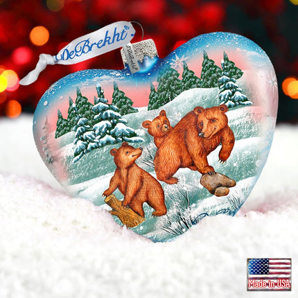Kodiak Family Heart Glass Ornament by G. DeBrekht - Wildlife Holiday Decor - 73432-1