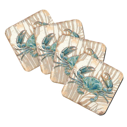 Crab Coastal Wooden Cork Coasters Gift Set of 4 by Nature Wonders - 95224-2C-S4-4