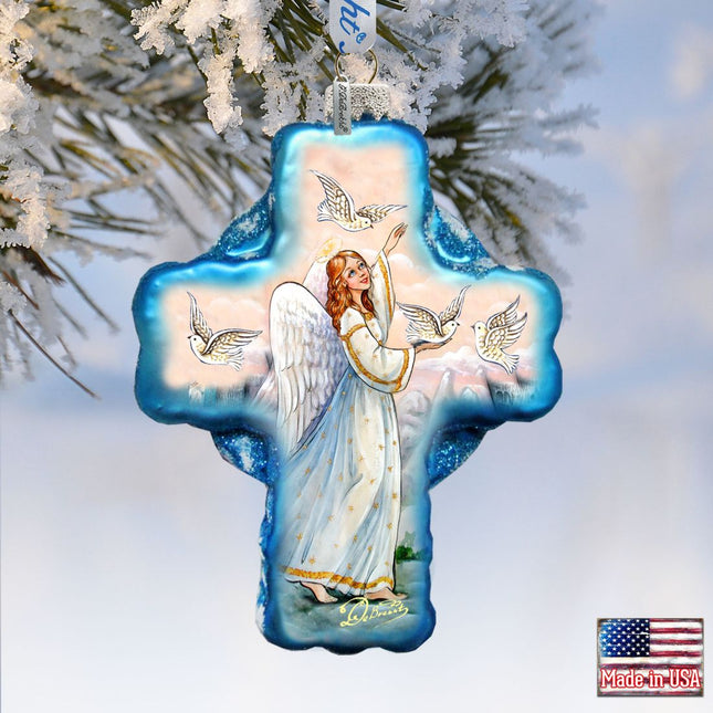Guardian Angel Cross Glass Ornament Holiday by Debrekht 758-019-0