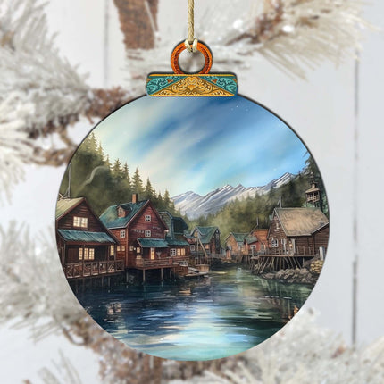 Frozen Horizon Chalets Wooden Ornaments by G.Debrekht - Wildlife Holiday Decor - 870015-2