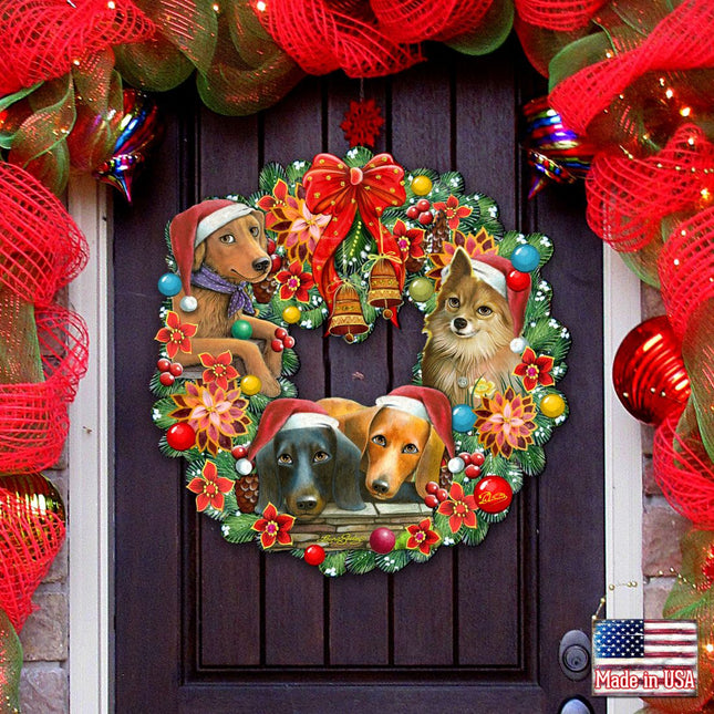Christmas Friends Puppy Door Wreath by G. DeBrekht - Pets Dog and Cats Decor - 8185307-6H-SL-0