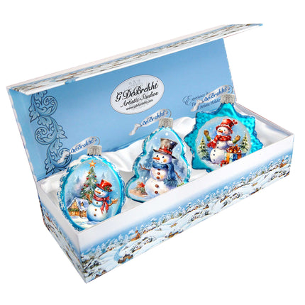 Snowmen Mercury Glass Ornaments Set of 3 by G. Debrekht - Christmas Santa Snowman Decor - 770148S3-4