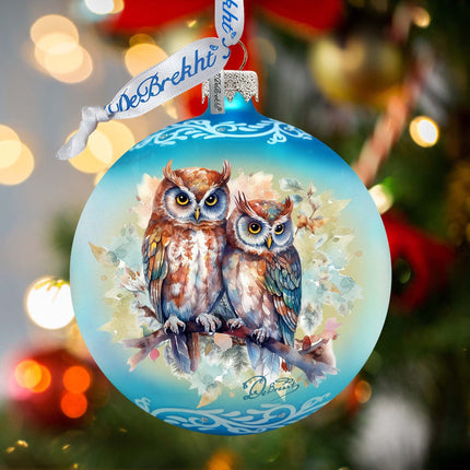 A Love for All Seasons: Wild Owls Ball Glass Ornament by G. Debrekht - Wildlife Holiday Decor - 73384-1