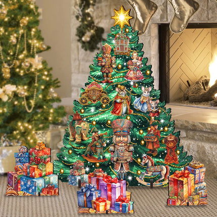 Nutcracker-Themed Christmas Tree Set Outdoor Indoor Décor Wooden Christmas Decoration by G. Debrekht Christmas Décor - 8191501F-G-0