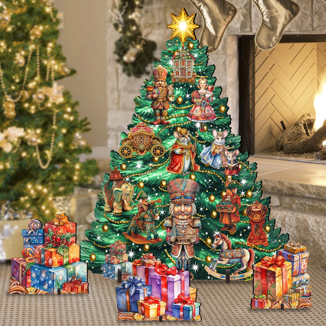 Nutcracker-Themed Christmas Tree Set Outdoor Indoor Décor Wooden Christmas Decoration by G. Debrekht Christmas Décor - 8191501F-G-0