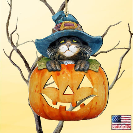 Halloween Cat Pumpkin Wooden Ornaments Fall by G. DeBrekht - Thanksgiving Halloween Decor - 8158416-2