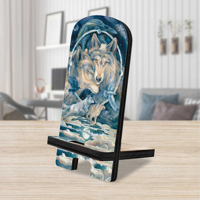In Spirit I Am Free Wolves Ravens Cell Phone Stand Wood Mobile Tablet Holder Charging Station Organizer - 892091-JB-0