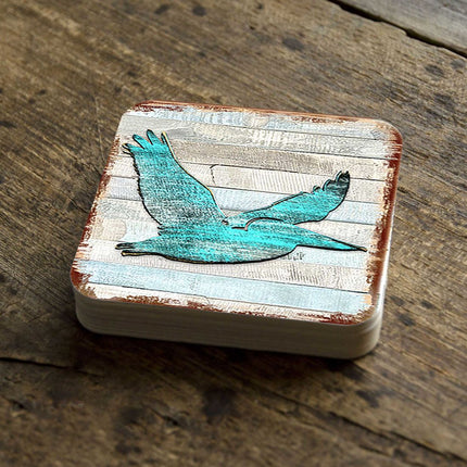 Pelican Coastal Wooden Cork Coasters Gift Set of 4 by Nature Wonders - Coastal Sea-Life Decor - 8198611-9C-S4-2