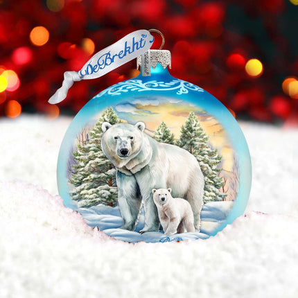 Polar Bear with Cub Ball Glass Ornament by G. Debrekht - Wildlife Holiday Decor - 73386-4