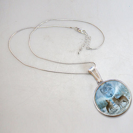 Sky Wolves Howling Silver Plated Mother of Pearl Jewelry Pendant Necklace - 44035-3