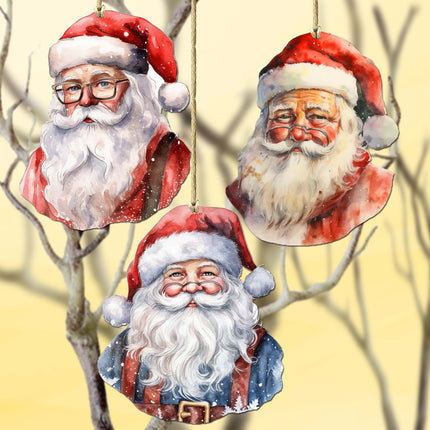 Jolly Santa Faces Decorative Wooden Ornaments Set of 3 by G. Debrekht - Christmas Decor - 8091045-S3-1