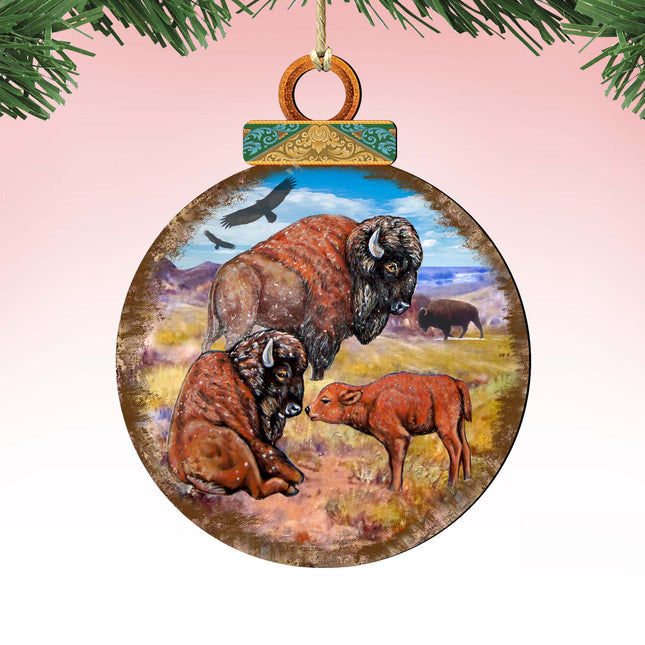 Buffalos Ball Wooden Ornaments by G. DeBrekht - Wildlife Holiday Decor - 8025218-0