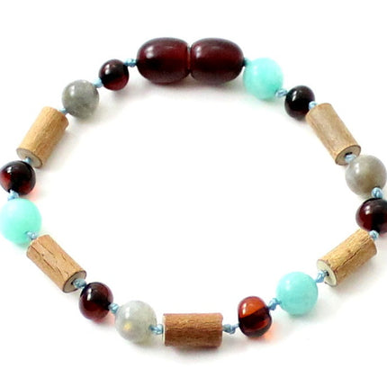 Cherry Amber Bracelet with Hazelwood, Labradorite and Amazonite-0