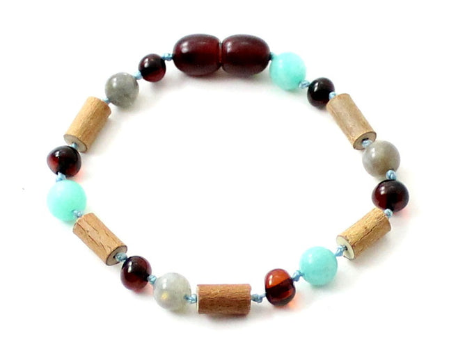 Cherry Amber Bracelet with Hazelwood, Labradorite and Amazonite-0