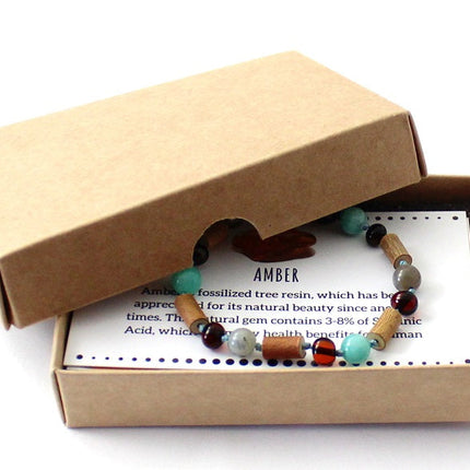 Cherry Amber Bracelet with Hazelwood, Labradorite and Amazonite-1