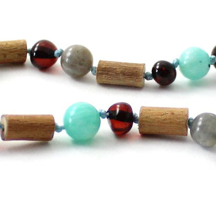 Cherry Amber Bracelet with Hazelwood, Labradorite and Amazonite-2