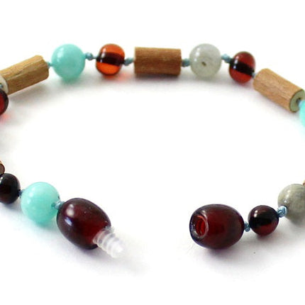 Cherry Amber Bracelet with Hazelwood, Labradorite and Amazonite-3
