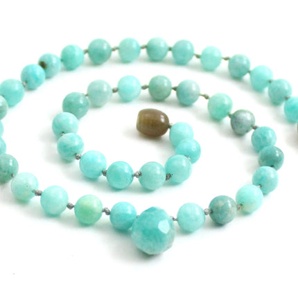 Amazonite Gemstone Knotted Green Necklace with Pendant-0
