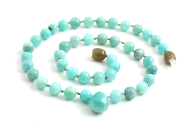 Amazonite Gemstone Knotted Green Necklace with Pendant-0