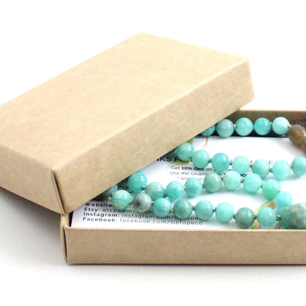 Amazonite Gemstone Knotted Green Necklace with Pendant-1