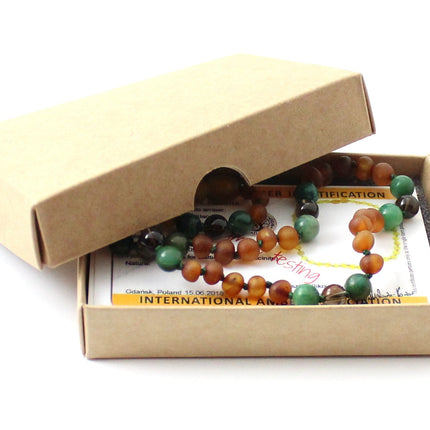 Amber Cognac Unpolished, Jade and Quartz Necklace-1