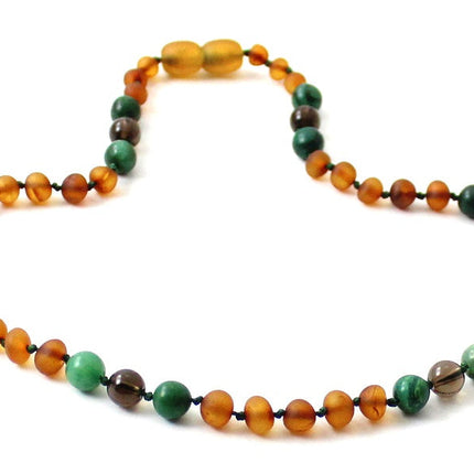 Amber Cognac Unpolished, Jade and Quartz Necklace-2