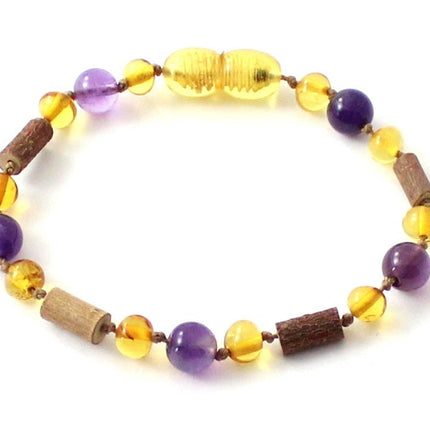 Honey Amber Anklet with Hazelwood and Amethyst-0
