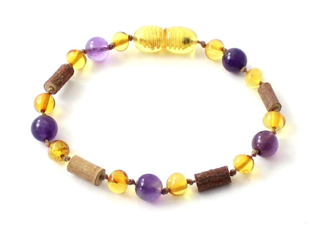 Honey Amber Anklet with Hazelwood and Amethyst-0