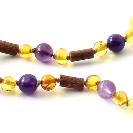 Honey Amber Anklet with Hazelwood and Amethyst-2