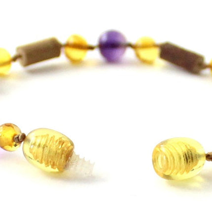 Honey Amber Anklet with Hazelwood and Amethyst-3