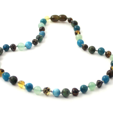 Amber Green Polished, Apatite, Aventurine and Turquoise Necklace-2