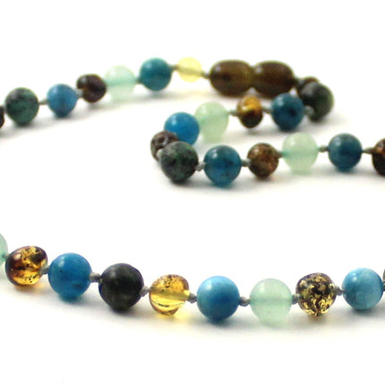 Amber Green Polished, Apatite, Aventurine and Turquoise Necklace-3