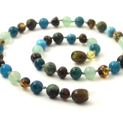 Amber Green Polished, Apatite, Aventurine and Turquoise Necklace-0