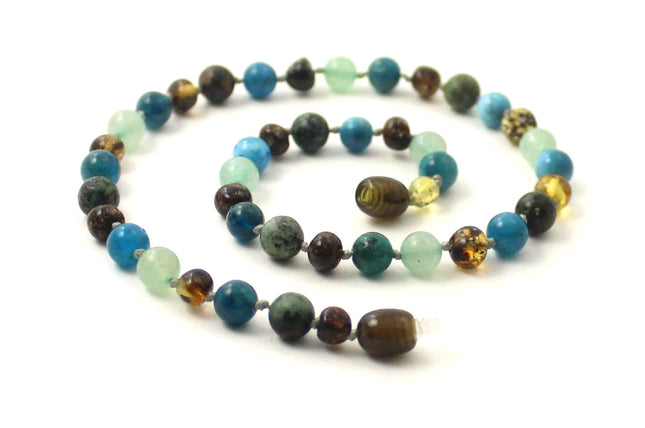 Amber Green Polished, Apatite, Aventurine and Turquoise Necklace-0