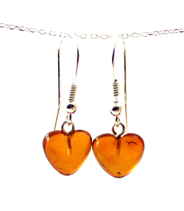 Amber Cognac Drop Heart Earrings With Silver-0
