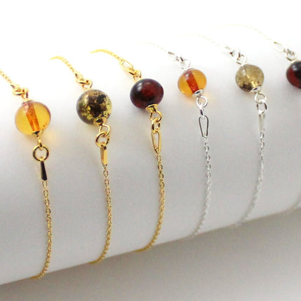 Minimalist Silver Bracelet With Amber Round Bead-0