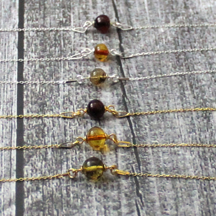Minimalist Silver Bracelet With Amber Round Bead-1